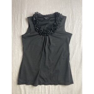 Notations Black White Womens PS Petite Polka Dot Ruffle Neck Chic Tank Top